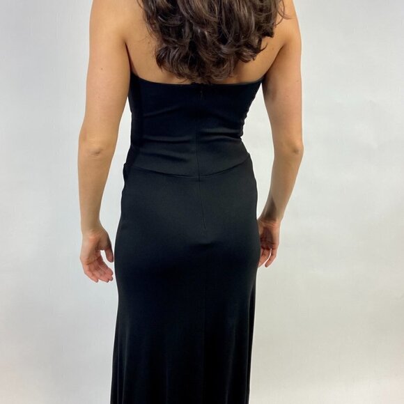 Nicole Miller New York Black Ruched V-Neck Long Dress Gown, 2 - Picture 9 of 11